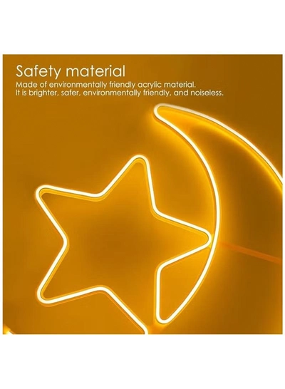 Yuwell Ramadan LED String Light Yellow Moon And Star For Indoors Home Decor Outdoors Decorations Ramadan Celebration Light 45CM With UK Plug 3-Pin Plug-2