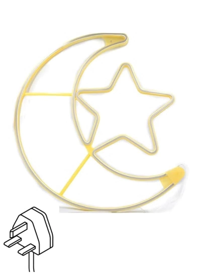 Yuwell Ramadan LED String Light Yellow Moon And Star For Indoors Home Decor Outdoors Decorations Ramadan Celebration Light 60CM With UK Plug 3-Pin Plug-3