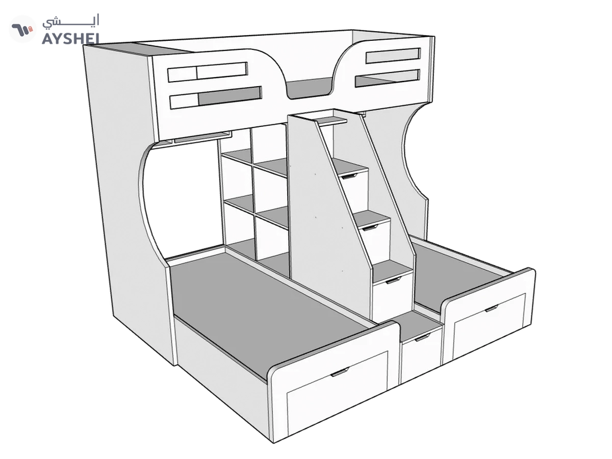 Ultra Bunk Bed with 3 Beds, Custom Made-4-4