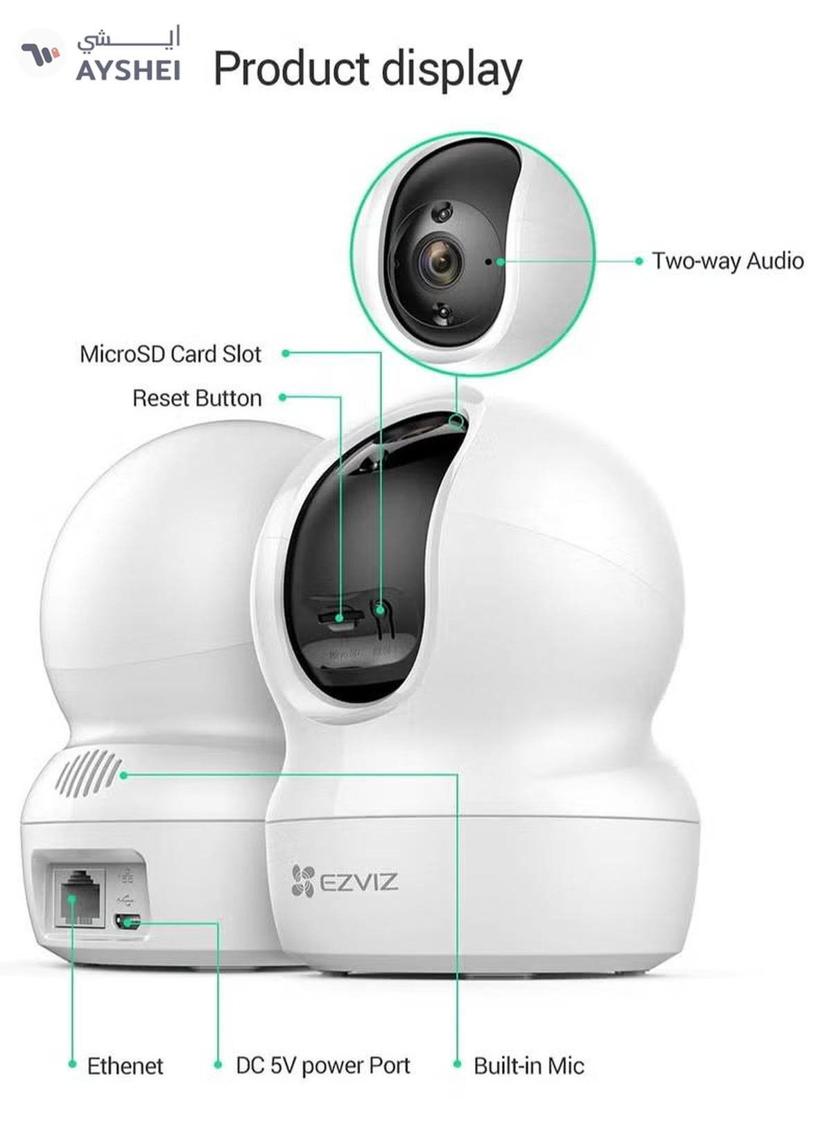 EZVIZ CP1 Smart Tracking Technology Advanced Security Clear View Wi Fi 360 Degree PT Camera 3MP-8-8
