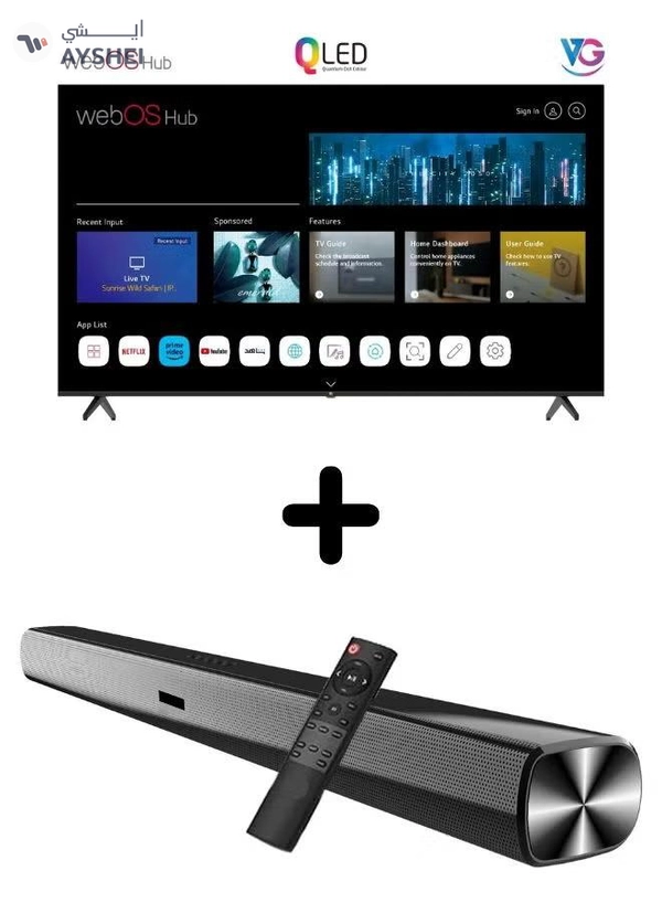 VG Bundle Of 85-inch 4K UHD QLED Smart TV (WebOS Hub, A+ Grade Panel, Magic Remote, Dolby Audio) With Soundbar (Bluetooth, FM Radio, 2.0 Channel Audio)