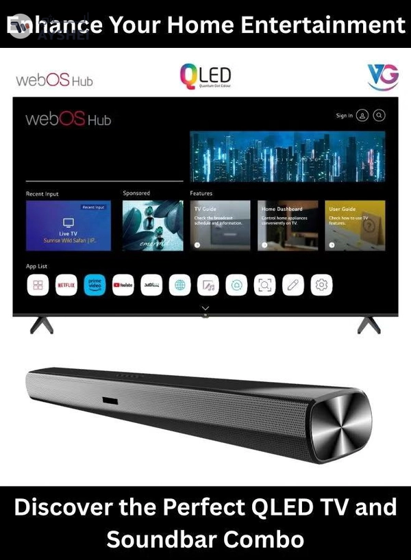 VG Bundle Of 85-inch 4K UHD QLED Smart TV (WebOS Hub, A+ Grade Panel, Magic Remote, Dolby Audio) With Soundbar (Bluetooth, FM Radio, 2.0 Channel Audio)