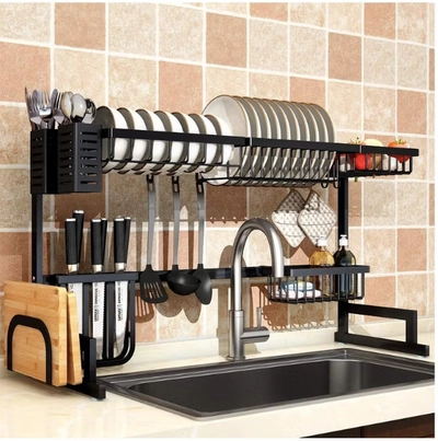 DubaiGallery Dish Drying Rack Over Sink, Drainer Shelf for Kitchen Supplies Storage Counter Organizer Utensils Holder Stainless Steel Display- Kitchen Space Save Must Have-0