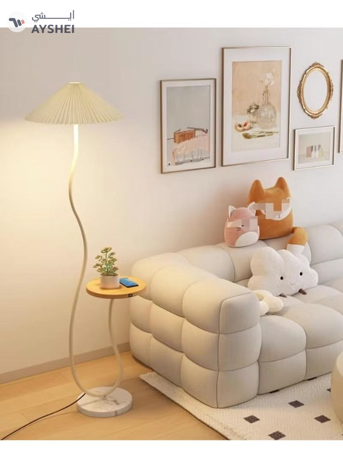 DubaiGallery Floor Lamp Standing Floor Lamp Living Room Nordic Iron Floor Lamp With Wooden Table Standing Light Marble Base Fabric Lampshade Floor Lamps For Living Room Bedroom Floor Lamps-3-3