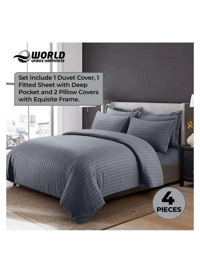 Eworld 4-Piece Luxury King Size Dark Grey Striped Bedding Set Includes 1 Duvet Cover (220x240cm)-1