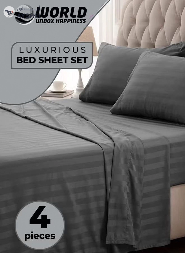 Eworld 4-Piece Luxury King Size Dark Grey Striped Bedding Set Includes 1 Duvet Cover (220x240cm)