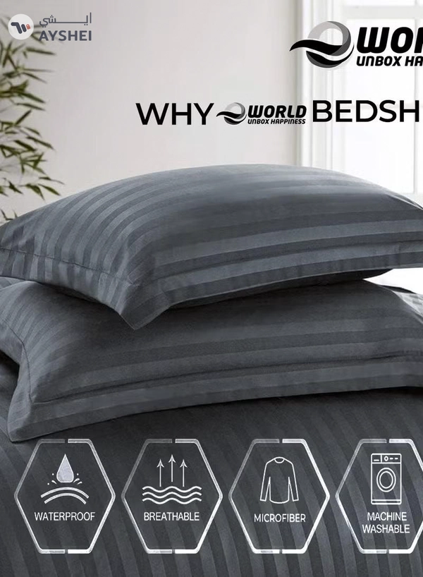 Eworld 4-Piece Luxury King Size Dark Grey Striped Bedding Set Includes 1 Duvet Cover (220x240cm)