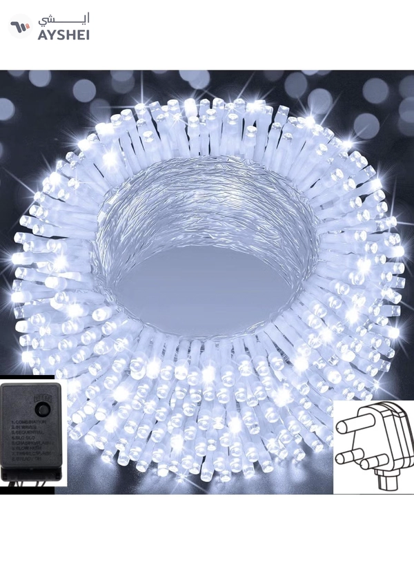 Yuwell 16 Meter 250 LED String Lights Decoration Lights Cool White Light 8 Modes Led Light Clear Wire For Home Decorations Ramadan Lights Indoor & Outdoor Decoration Ramadan Decoration Light Diwali Lights Curtain Lights With 3-Pin UK Plug