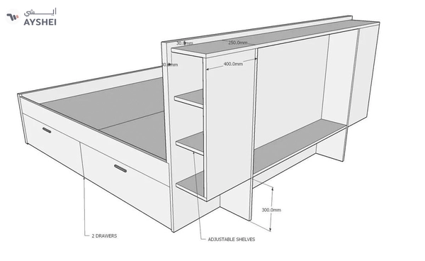 Lester bed with headboard & 4 drawer storage