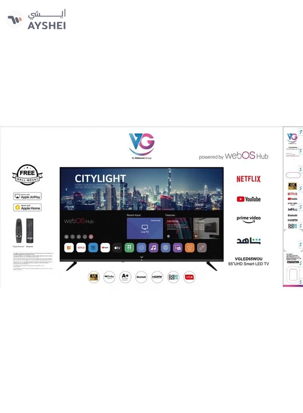 VG 65 Inch Edgeless 4K UHD Smart LED TV | WebOS Hub, Magic Remote, Dolby Audio, Bluetooth, Apple AirPlay, A+ Grade Panel, Free Wall Mount – (VGLED65WOU - 2025)