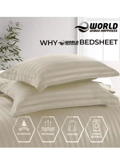 Eworld 4-Piece Luxury Cream Striped Bedding Set-1