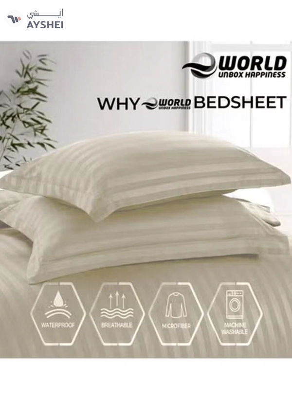 Eworld 4-Piece Luxury Cream Striped Bedding Set