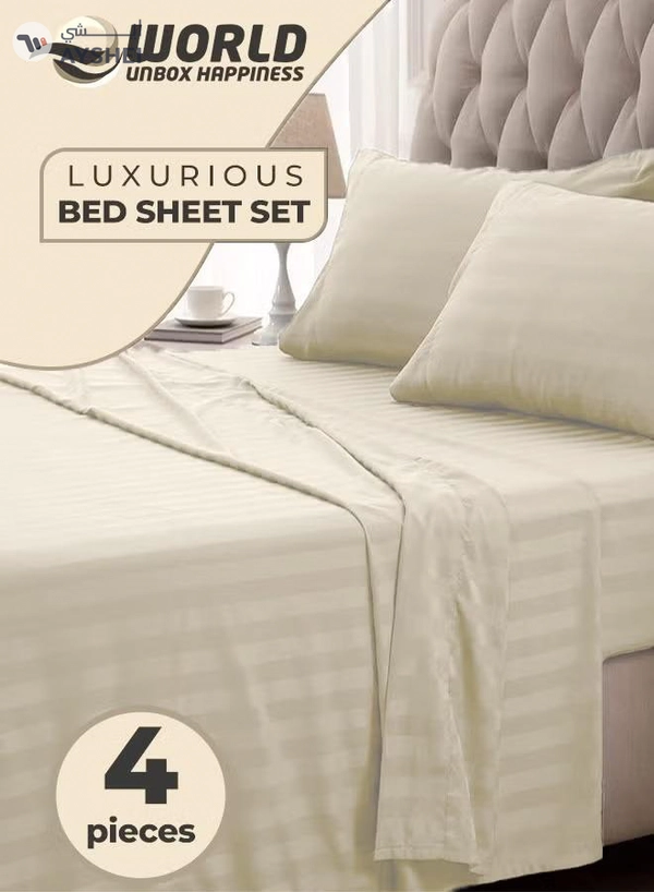 Eworld 4-Piece Luxury Cream Striped Bedding Set