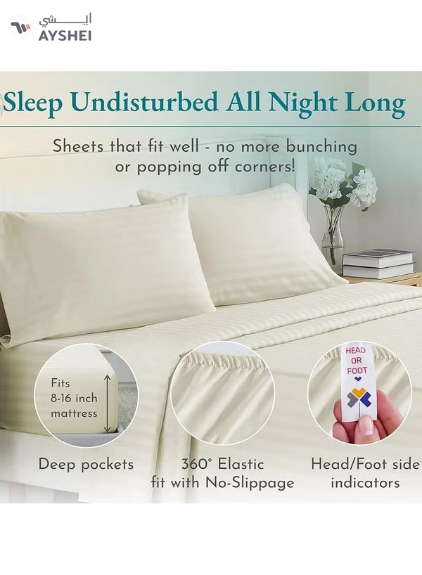 Eworld 4-Piece Luxury Cream Striped Bedding Set