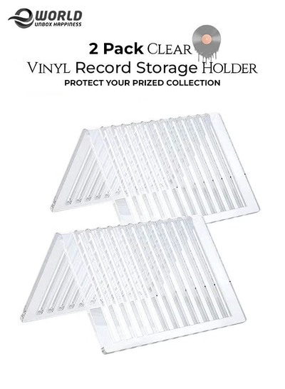 Eworld 2 Pack Clear Acrylic Album Organizer Vinyl Recorder Holder for Countertop Display-0