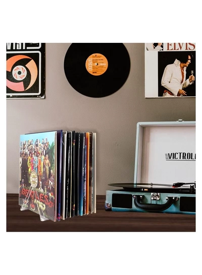 Eworld 2 Pack Clear Acrylic Album Organizer Vinyl Recorder Holder for Countertop Display-2