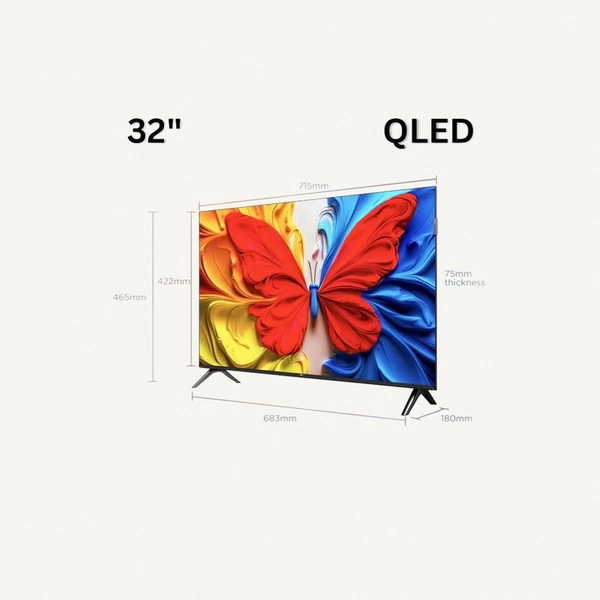 TCL 32 Inch S5K QLED 2K Full HD Smart TV | Google TV | Ultra-wide Color Gamut | 60Hz | HDR10+, HDR10, HLG | Dolby Audio | Google Cast | Multiple Viewing Mode | Metallic Bezel-less Design - International Version 32S5K Black