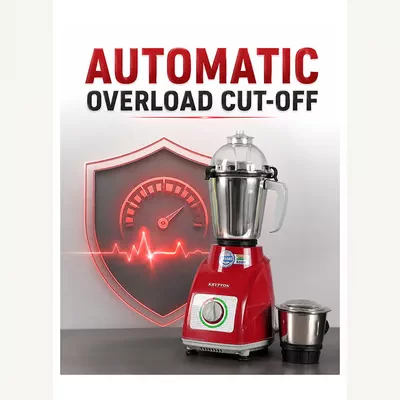 KRYPTON Powerful 2-in-1 Mixer Grinder with 2 Stainless Steel Jars, 3-Speed Control, Overload Protection, Ergonomic Grip – Ideal for Smoothies, Spices, Chutneys, and More 1.5 L 550 W KNB5311N White/Red/Silver-5