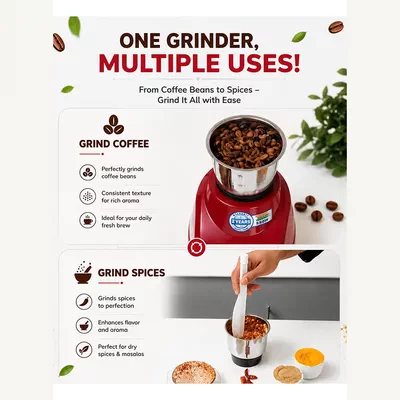 KRYPTON Powerful 2-in-1 Mixer Grinder with 2 Stainless Steel Jars, 3-Speed Control, Overload Protection, Ergonomic Grip – Ideal for Smoothies, Spices, Chutneys, and More 1.5 L 550 W KNB5311N White/Red/Silver-4