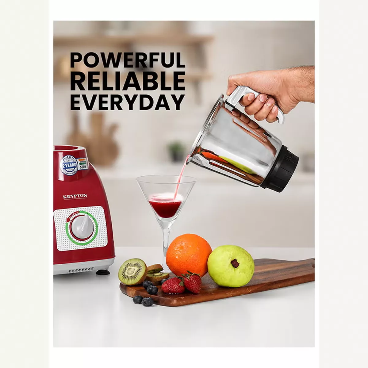 KRYPTON Powerful 2-in-1 Mixer Grinder with 2 Stainless Steel Jars, 3-Speed Control, Overload Protection, Ergonomic Grip – Ideal for Smoothies, Spices, Chutneys, and More 1.5 L 550 W KNB5311N White/Red/Silver-6-6