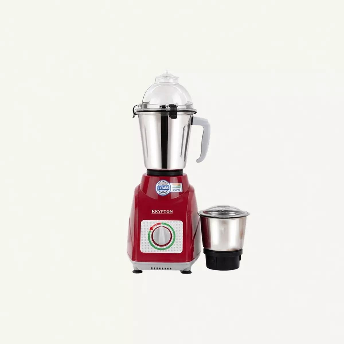 KRYPTON Powerful 2-in-1 Mixer Grinder with 2 Stainless Steel Jars, 3-Speed Control, Overload Protection, Ergonomic Grip – Ideal for Smoothies, Spices, Chutneys, and More 1.5 L 550 W KNB5311N White/Red/Silver