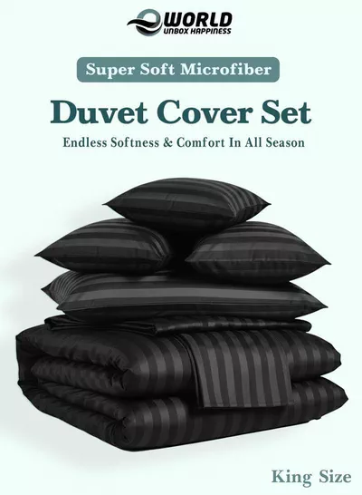 Premium Striped Duvet Set All Season – 6-Pieces Set Black | King Size 220x240 cm | Ultra-Soft, Wrinkle-Resistant & Made in Dubai | Includes Duvet Cover, Fitted Sheet (200x200 cm) & 4 Pillowcases (50x70 cm)-2