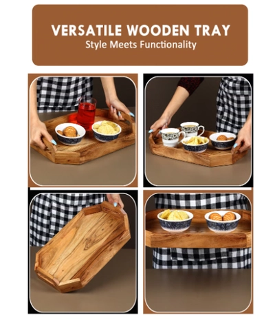 REZLAN UAE Premium Handcrafted Acacia Wood Serving Tray – Perfect for Breakfast-1