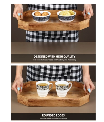 REZLAN UAE Premium Handcrafted Acacia Wood Serving Tray – Perfect for Breakfast-3
