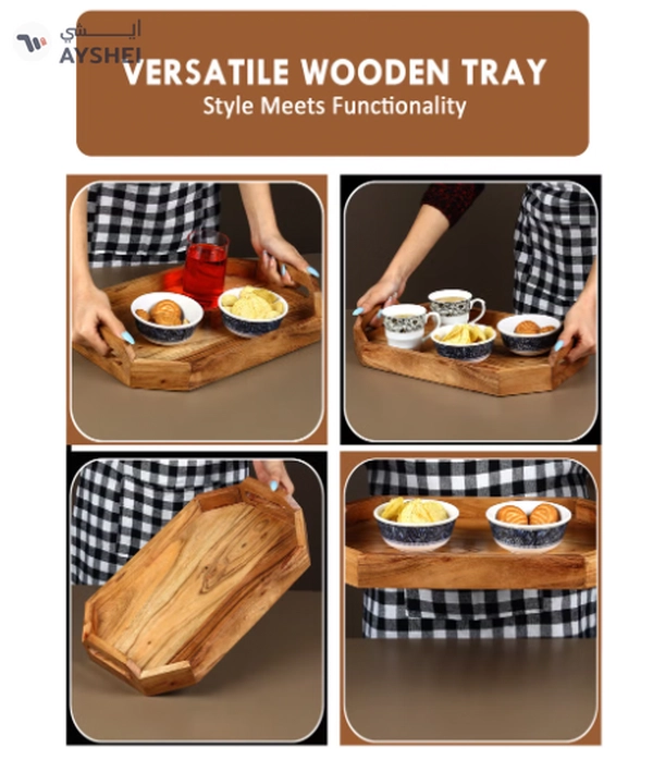 REZLAN UAE Premium Handcrafted Acacia Wood Serving Tray – Perfect for Breakfast