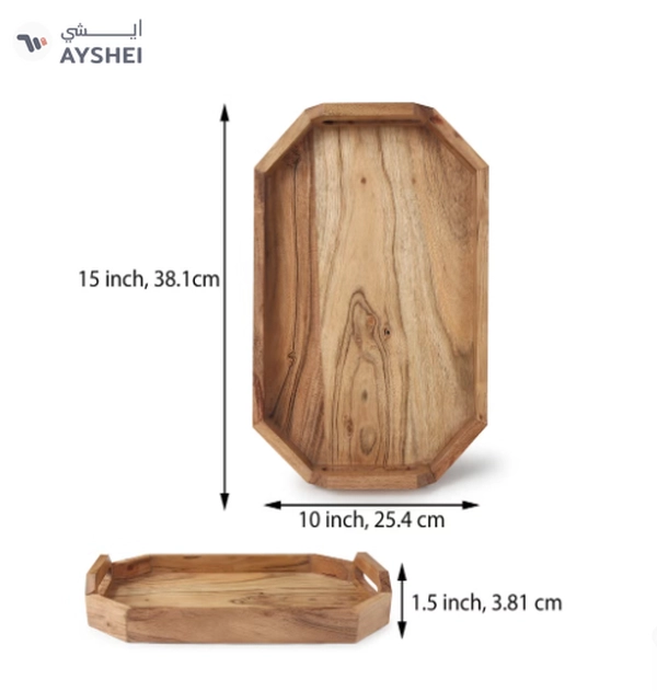 REZLAN UAE Premium Handcrafted Acacia Wood Serving Tray – Perfect for Breakfast