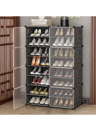 DubaiGallery Multi- Shoe Rack For Entryway,Stackable Modular Cabinet Shoe Shelf,Dustproof Shoes Rack Storage Shelf With Transparent Door-Black. 8-tier-0