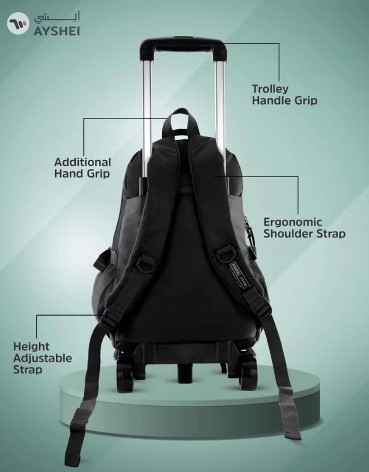 PARAJOHN Unisex Rolling Trolley Backpack with Adjustable Strap -1-1