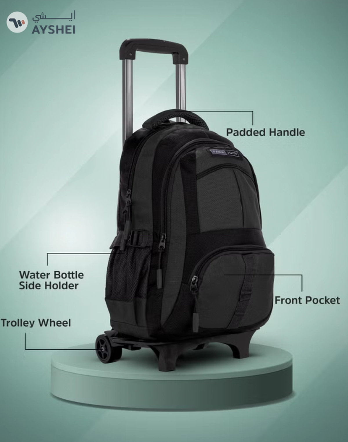 PARAJOHN Unisex Rolling Trolley Backpack with Adjustable Strap -3-3
