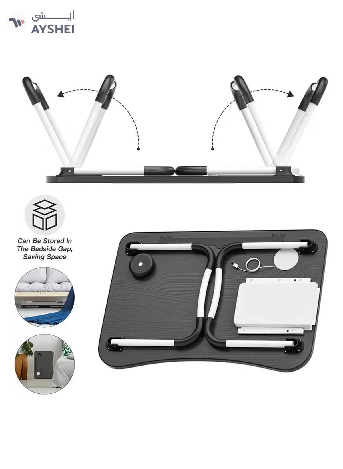 DubaiGallery Laptop Lap Desk, Foldable Laptop Table with 4 USB Ports Storage Drawer and Cup Holder, Laptop Bed Desk Laptop Stand for Bed Lap Tray Portable Standing Table for Bed Couch Floor-1-1