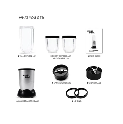Magic Bullet 9-Piece High-Speed Blender/Mixer System 532 ml 400 W MB4-1012 Silver/Clear/Black-2