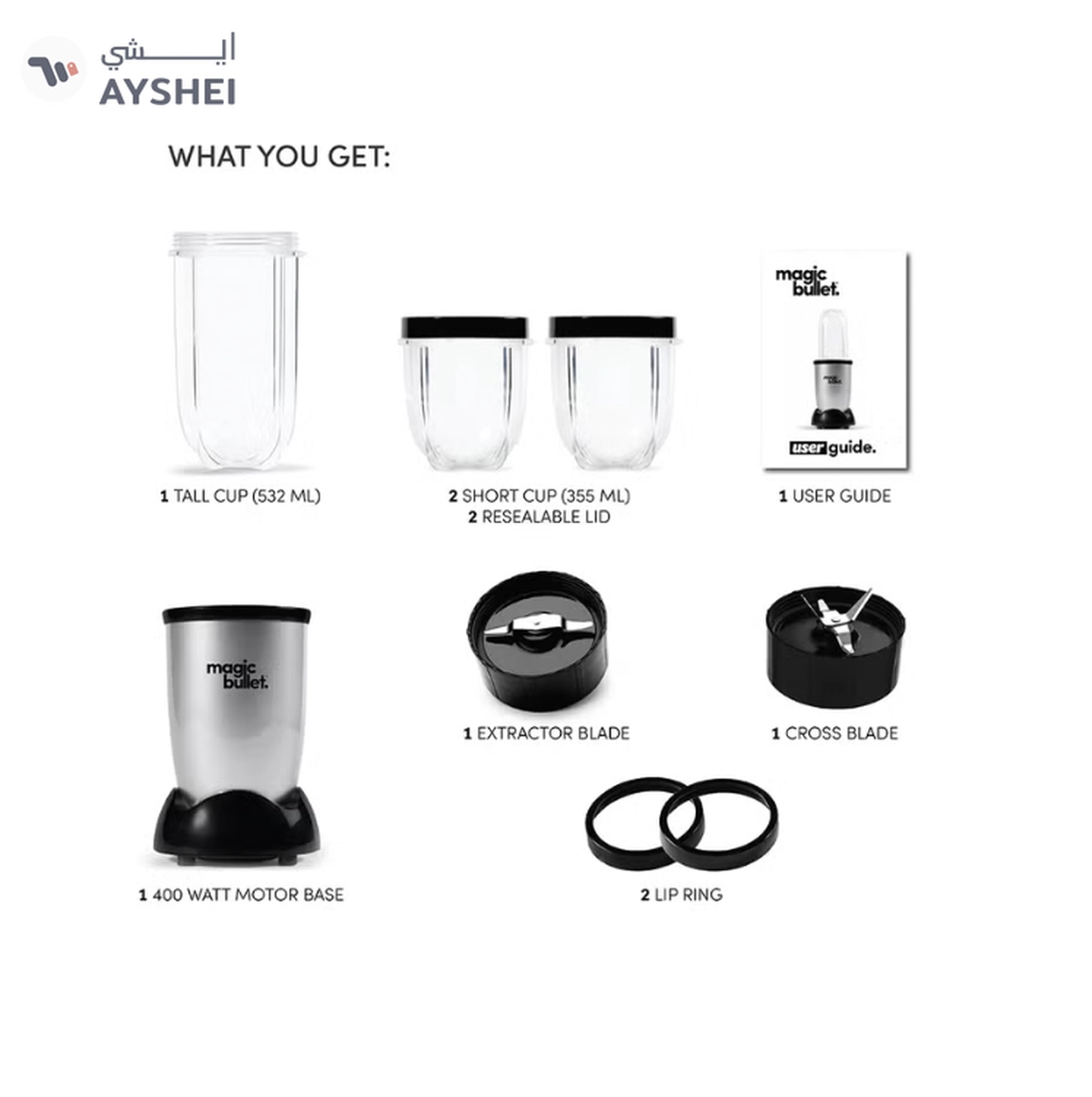 Magic Bullet 9-Piece High-Speed Blender/Mixer System 532 ml 400 W MB4-1012 Silver/Clear/Black-2-2