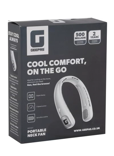 GEEPAS Portable Neck Fan- GF21227/ 6 Hours Long Working Time, 3 Speed Levels/ Digital Display, Lightweight, Rechargeable for Indoor and Outdoor Use/ Silent, Safe and Secure/ White, 2 Years Warranty GF21227 white-4