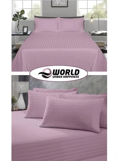 Eworld 3 Piece Luxury Pink Striped Bed Sheet Set with 1 Flat Sheet and 2 Pillowcases-2