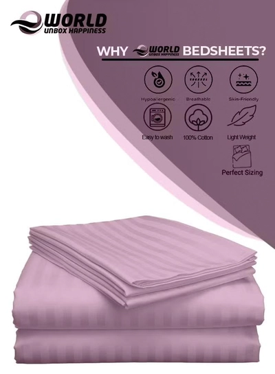 Eworld 3 Piece Luxury Pink Striped Bed Sheet Set with 1 Flat Sheet and 2 Pillowcases-3