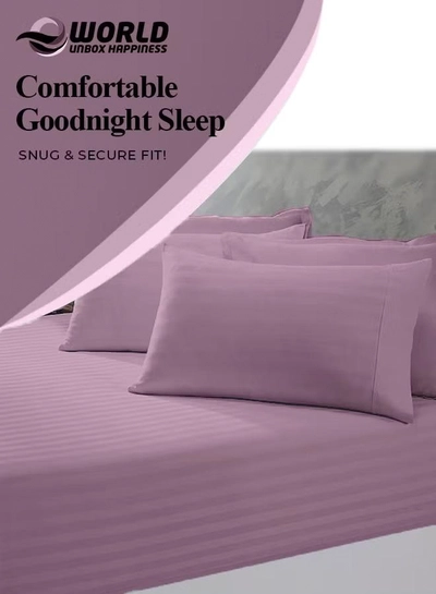 Eworld 3 Piece Luxury Pink Striped Bed Sheet Set with 1 Flat Sheet and 2 Pillowcases-4