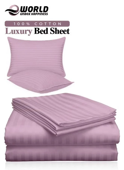 Eworld 3 Piece Luxury Pink Striped Bed Sheet Set with 1 Flat Sheet and 2 Pillowcases-0