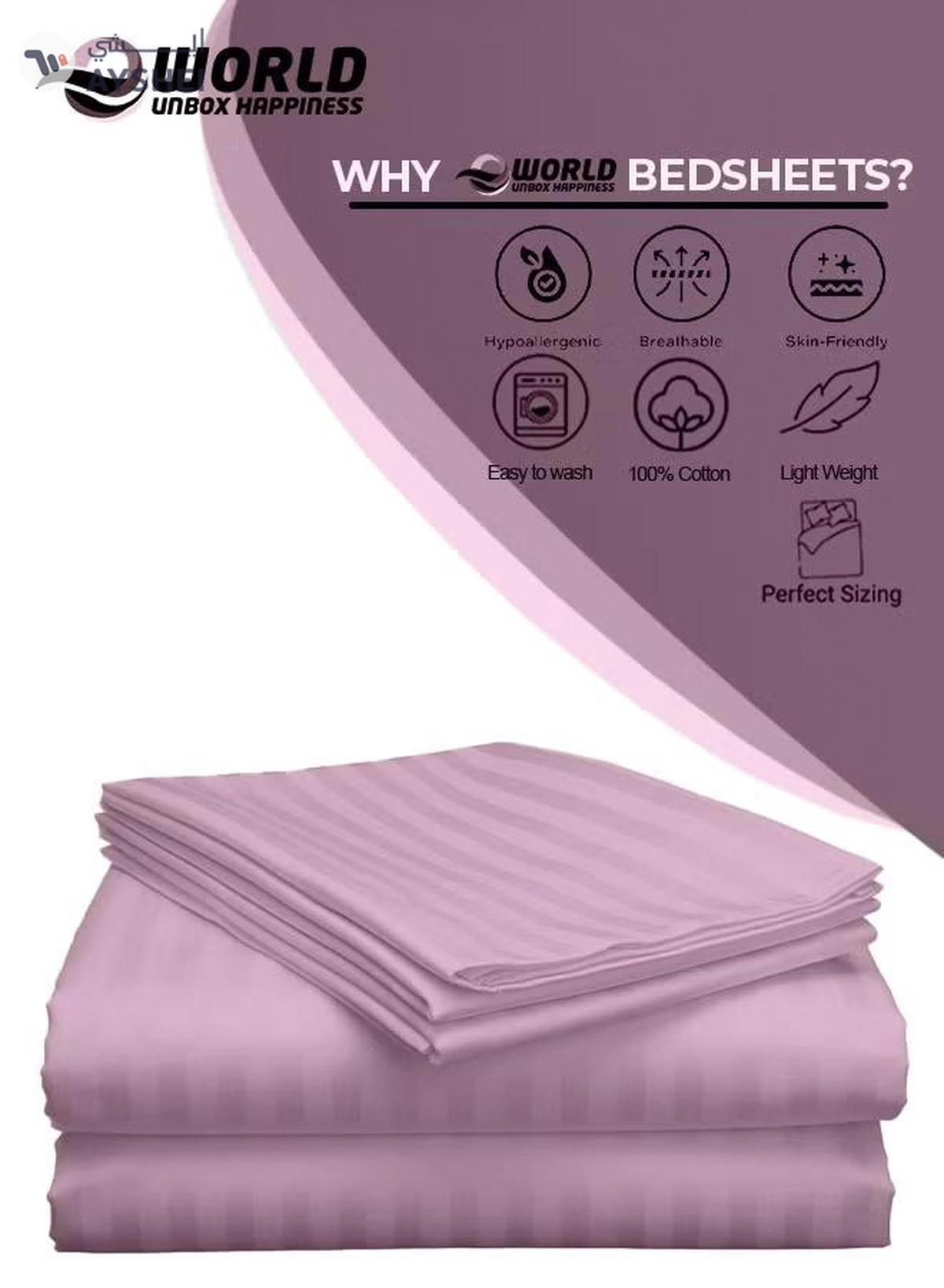 Eworld 3 Piece Luxury Pink Striped Bed Sheet Set with 1 Flat Sheet and 2 Pillowcases-3-3