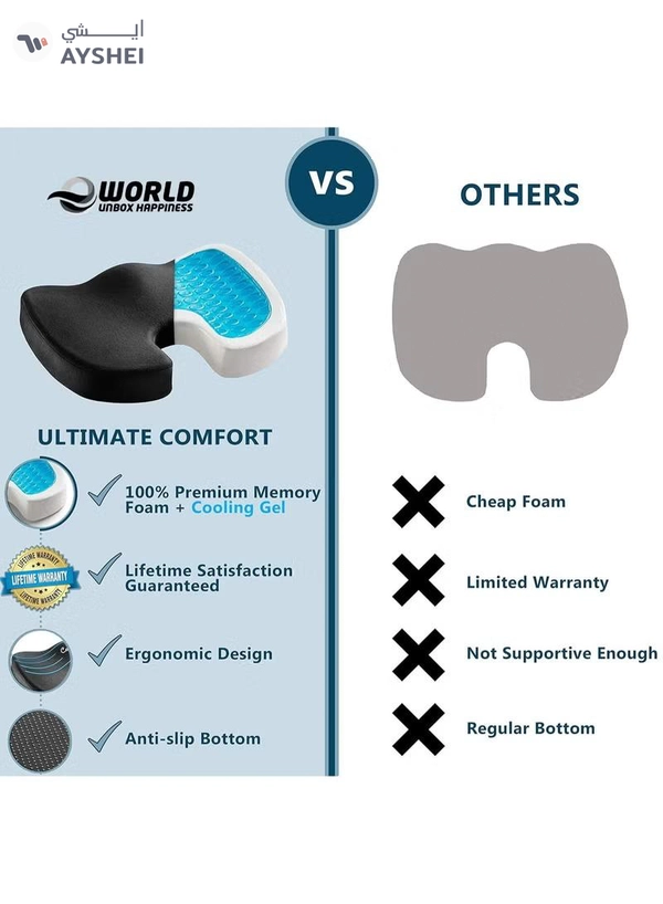 Eworld Gel Enhanced Seat Cushion with Non-Slip Bottom, Built-in Handle and Machine-Washable Cover