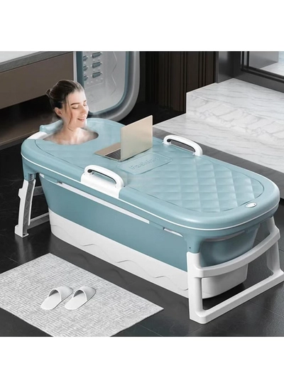 DubaiGallery Bathtub, portable bathtub, barrel welding steam bath, folding bath, mobile bathtub for adults, plastic folding bathtub for thickening, house sauna (blue with cover)-0