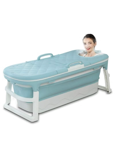 DubaiGallery Bathtub, portable bathtub, barrel welding steam bath, folding bath, mobile bathtub for adults, plastic folding bathtub for thickening, house sauna (blue with cover)-1