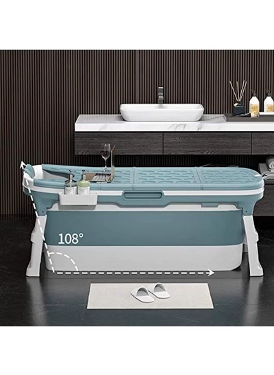 DubaiGallery Bathtub, portable bathtub, barrel welding steam bath, folding bath, mobile bathtub for adults, plastic folding bathtub for thickening, house sauna (blue with cover)-3