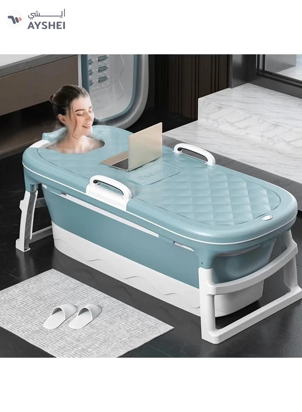 DubaiGallery Bathtub, portable bathtub, barrel welding steam bath, folding bath, mobile bathtub for adults, plastic folding bathtub for thickening, house sauna (blue with cover)