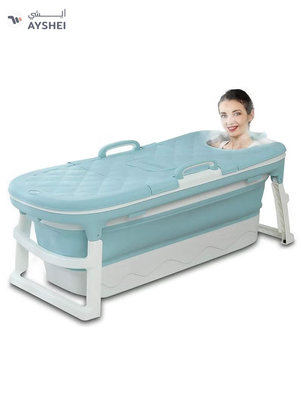DubaiGallery Bathtub, portable bathtub, barrel welding steam bath, folding bath, mobile bathtub for adults, plastic folding bathtub for thickening, house sauna (blue with cover)