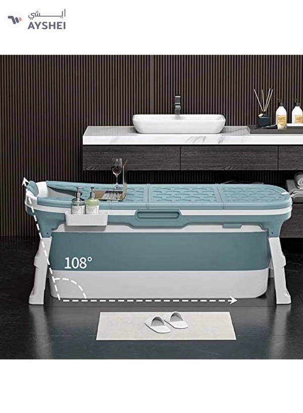 DubaiGallery Bathtub, portable bathtub, barrel welding steam bath, folding bath, mobile bathtub for adults, plastic folding bathtub for thickening, house sauna (blue with cover)