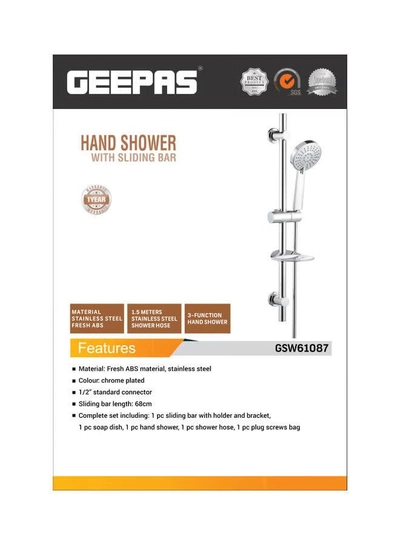 GEEPAS Hand Shower wih Sliding Bar Silver-1